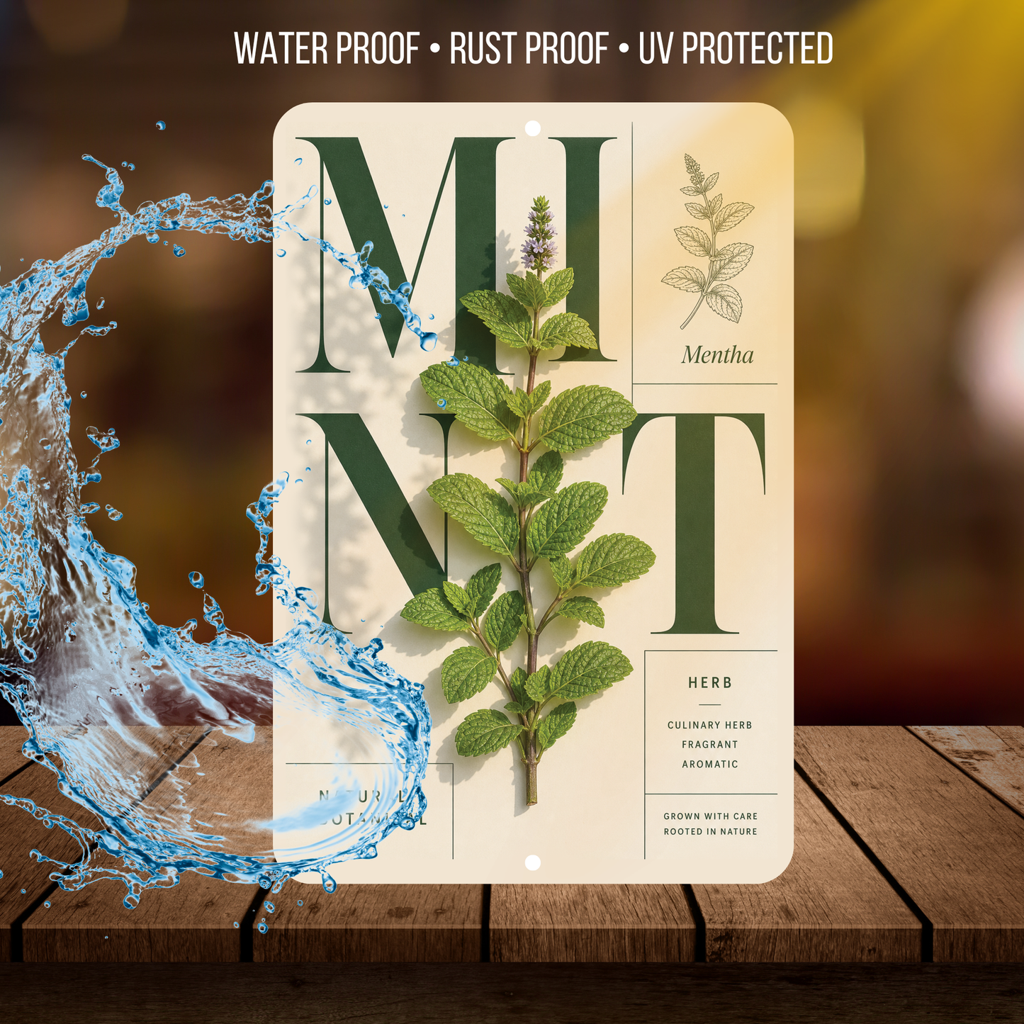 Mint Botanical Aluminum Sign – Herb Kitchen & Garden Décor