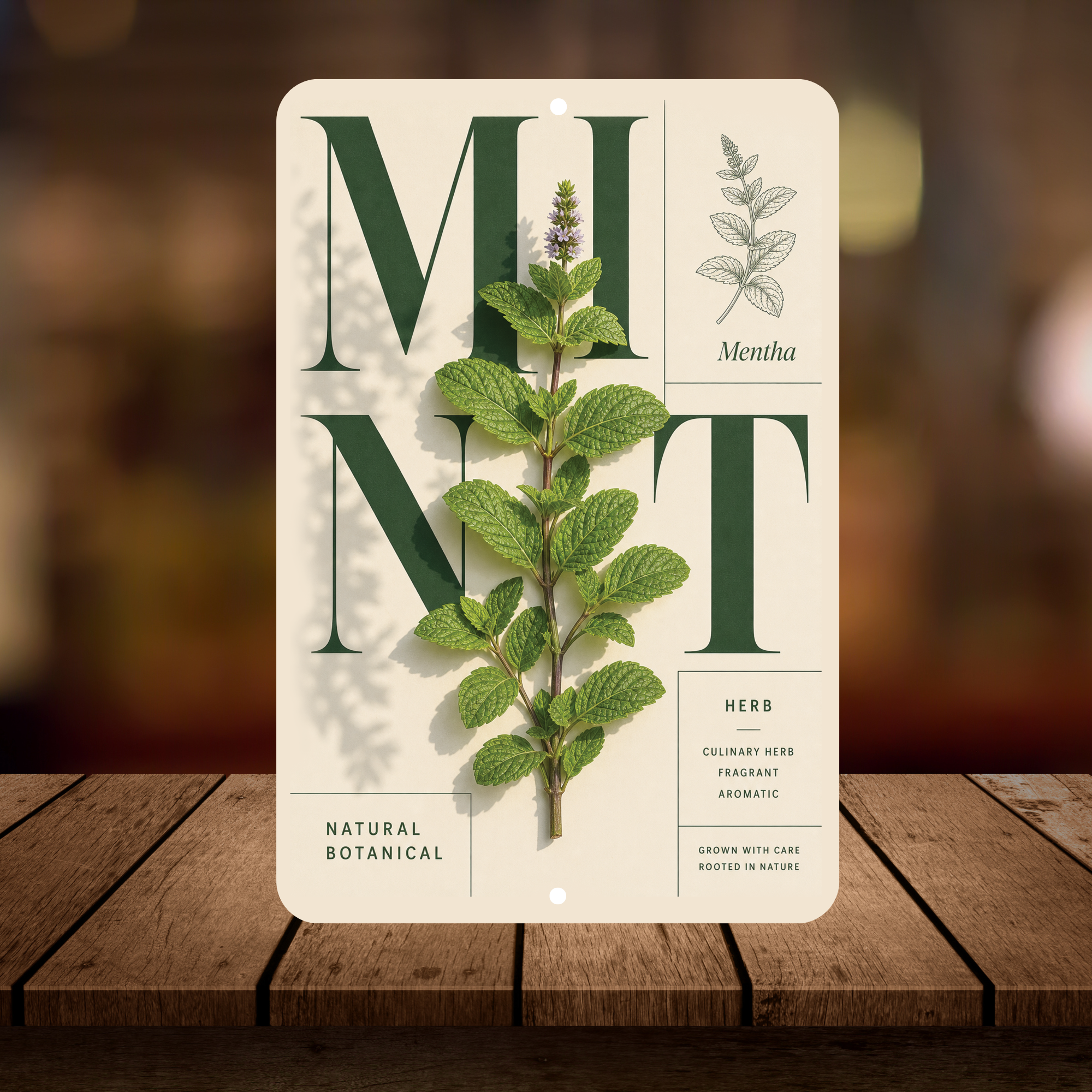 Mint Botanical Aluminum Sign – Herb Kitchen & Garden Décor