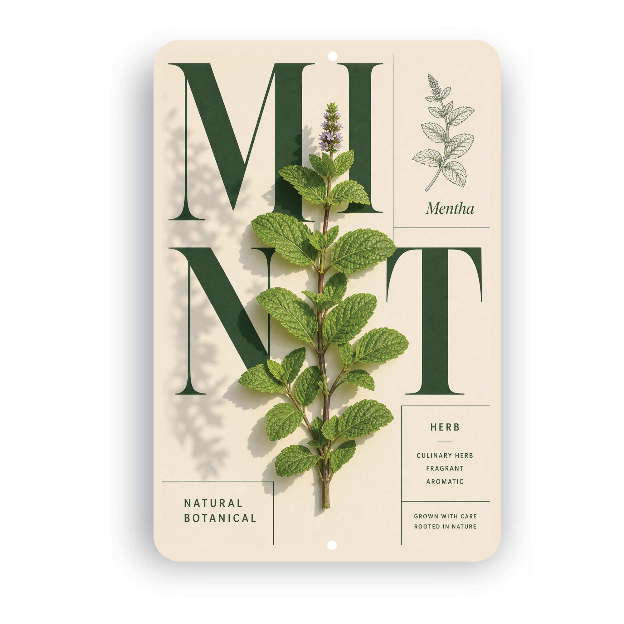 Mint Botanical Aluminum Sign – Herb Kitchen & Garden Décor