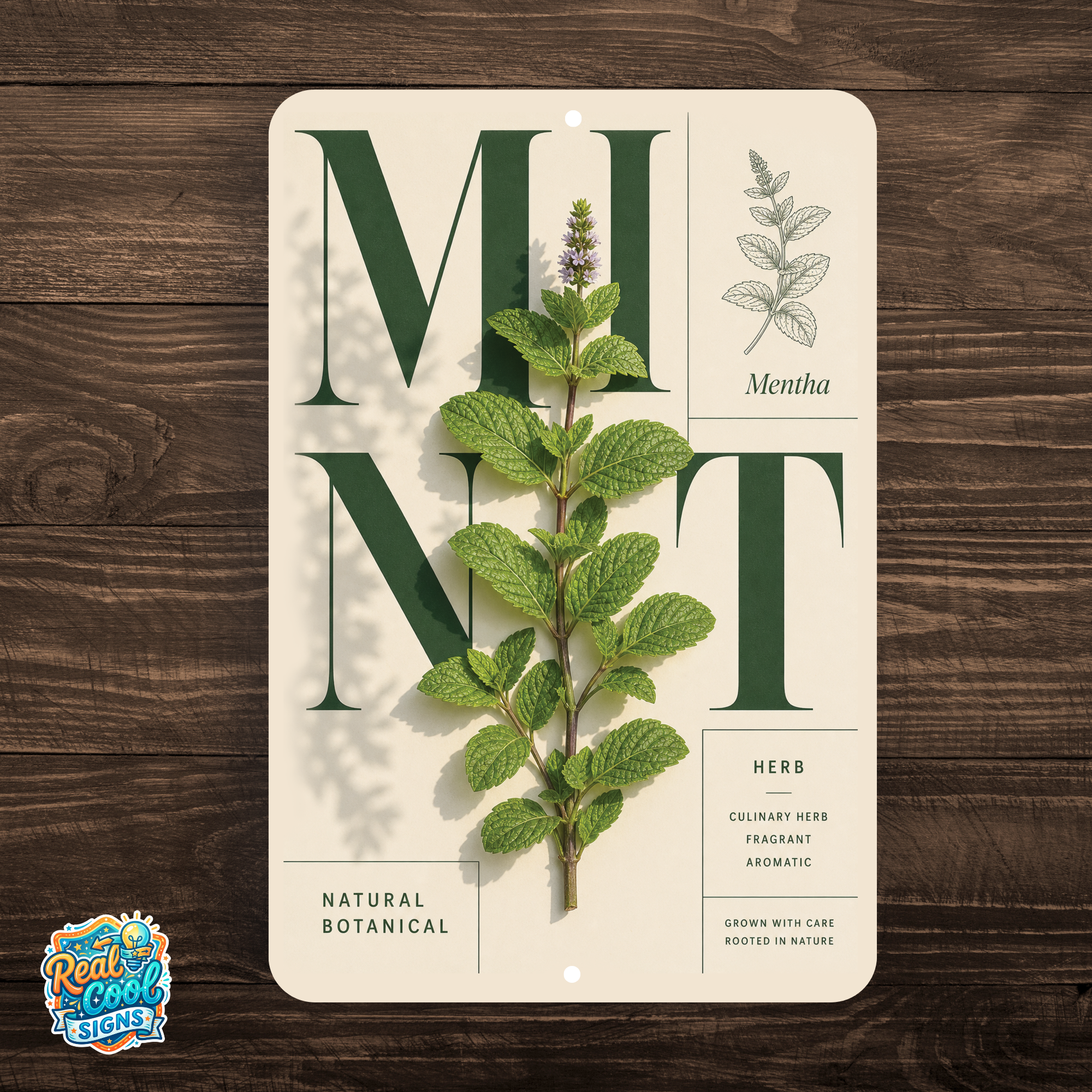 Mint Botanical Aluminum Sign – Herb Kitchen & Garden Décor