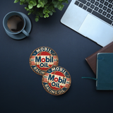 Vintage Mobil Oil Racing Ceramic Coaster – 4-Inch Round