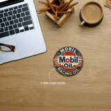 Vintage Mobil Oil Racing Ceramic Coaster – 4-Inch Round