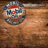 Vintage Mobil Oil Racing Ceramic Coaster – 4-Inch Round