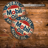 Vintage Mobil Oil Racing Ceramic Coaster – 4-Inch Round