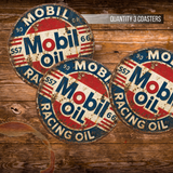 Vintage Mobil Oil Racing Ceramic Coaster – 4-Inch Round