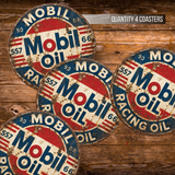 Vintage Mobil Oil Racing Ceramic Coaster – 4-Inch Round