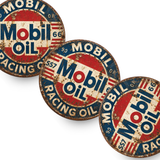 Vintage Mobil Oil Racing Ceramic Coaster – 4-Inch Round