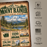 Mount Rainier National Park sign features including aluminum construction and weather resistance