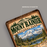 Mount Rainier National Park aluminum sign showing rounded corners and mounting holes