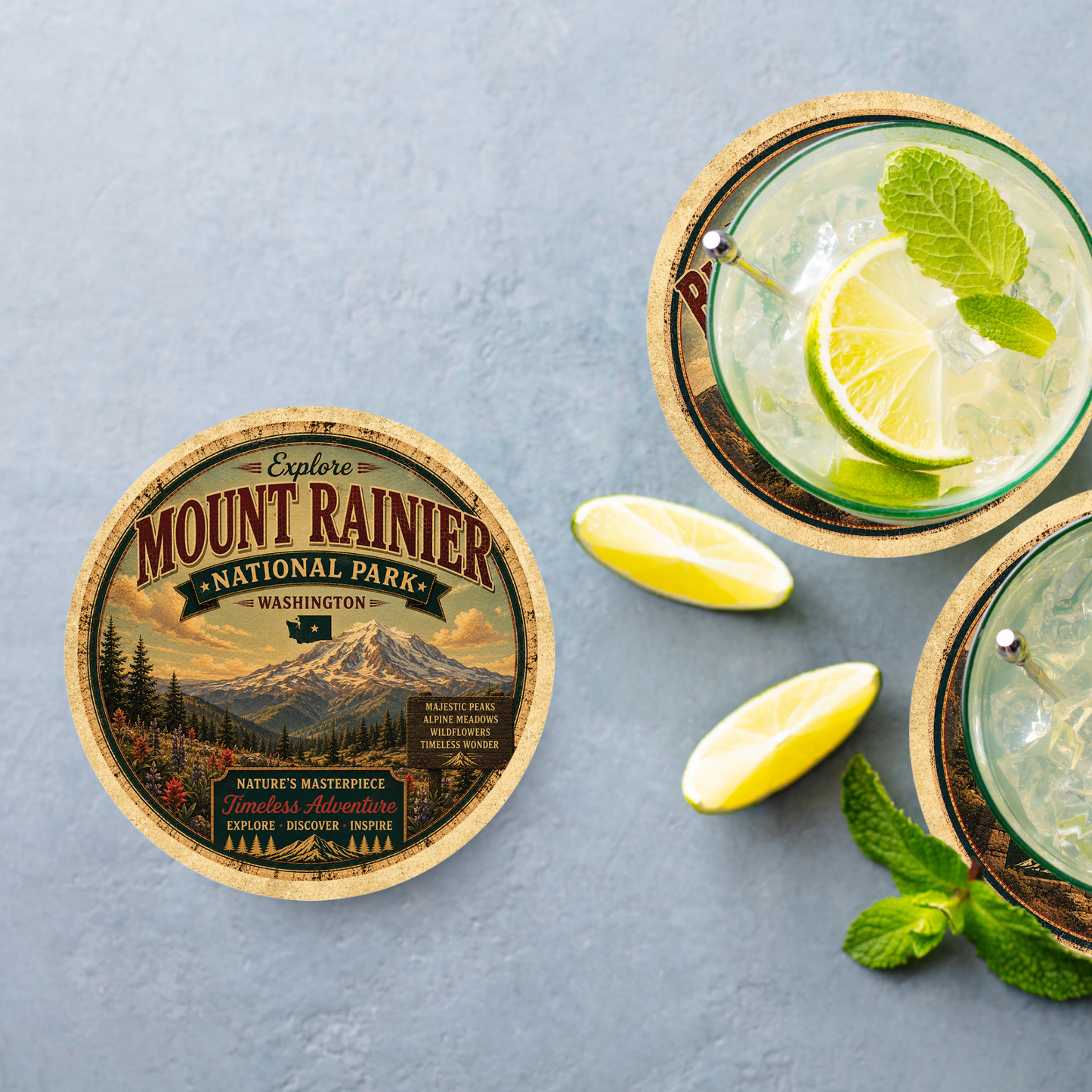 Mount Rainier National Park Ceramic Coaster – 4" Round