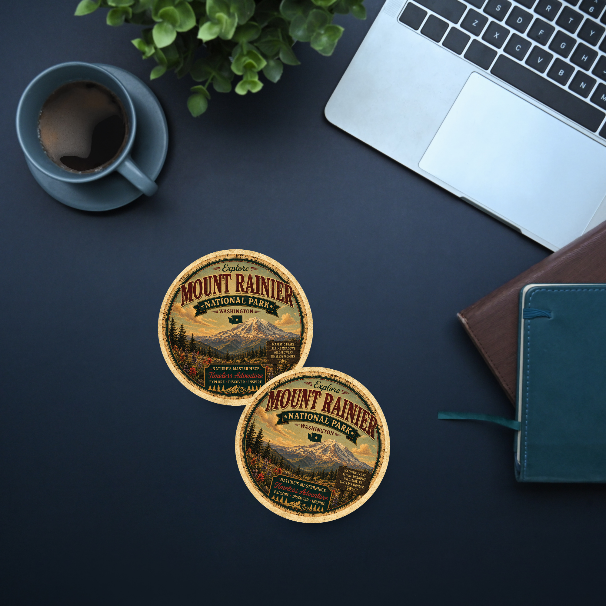 Mount Rainier National Park Ceramic Coaster – 4" Round