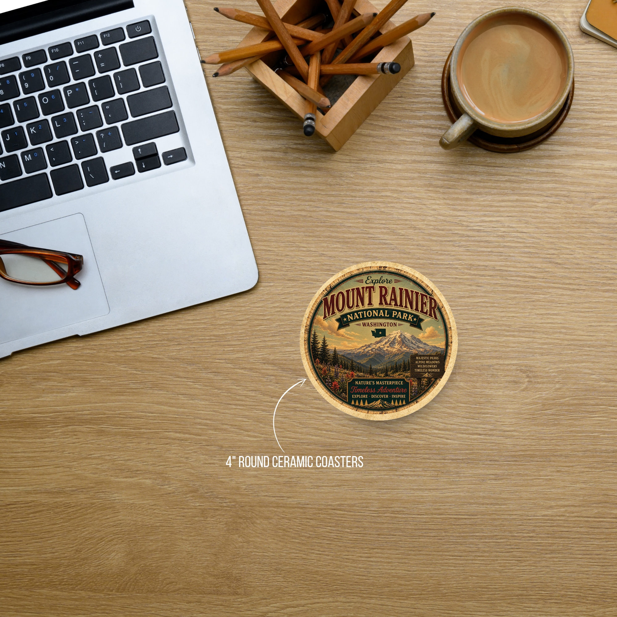 Mount Rainier National Park Ceramic Coaster – 4" Round