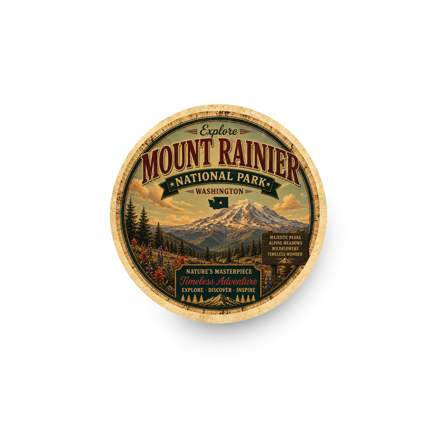 Mount Rainier National Park Ceramic Coaster – 4" Round