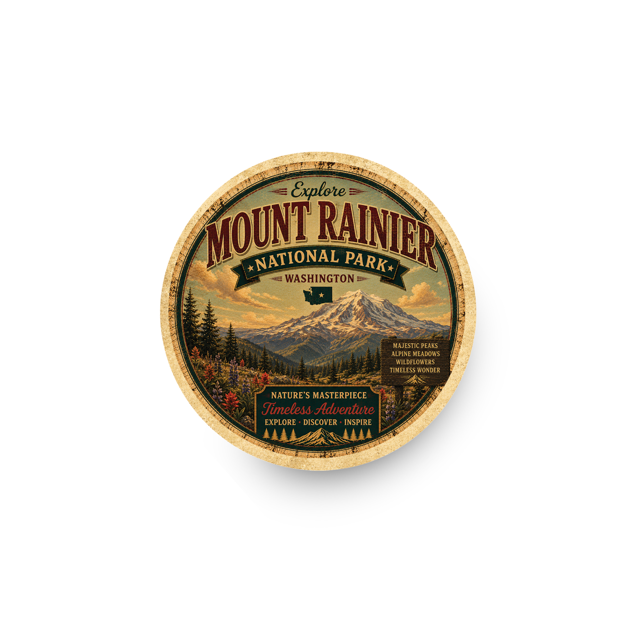 Mount Rainier National Park Ceramic Coaster – 4" Round