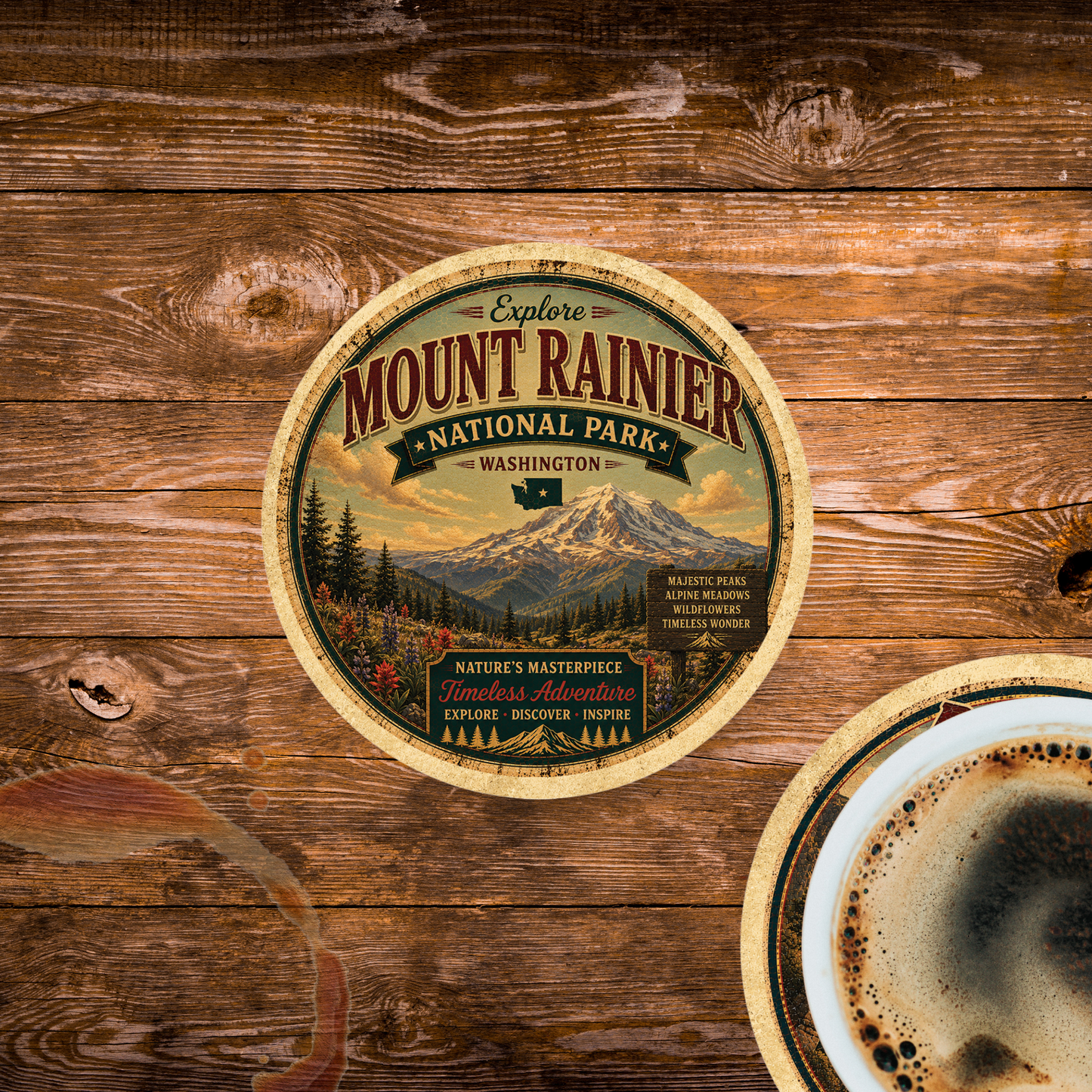 Mount Rainier National Park Ceramic Coaster – 4" Round