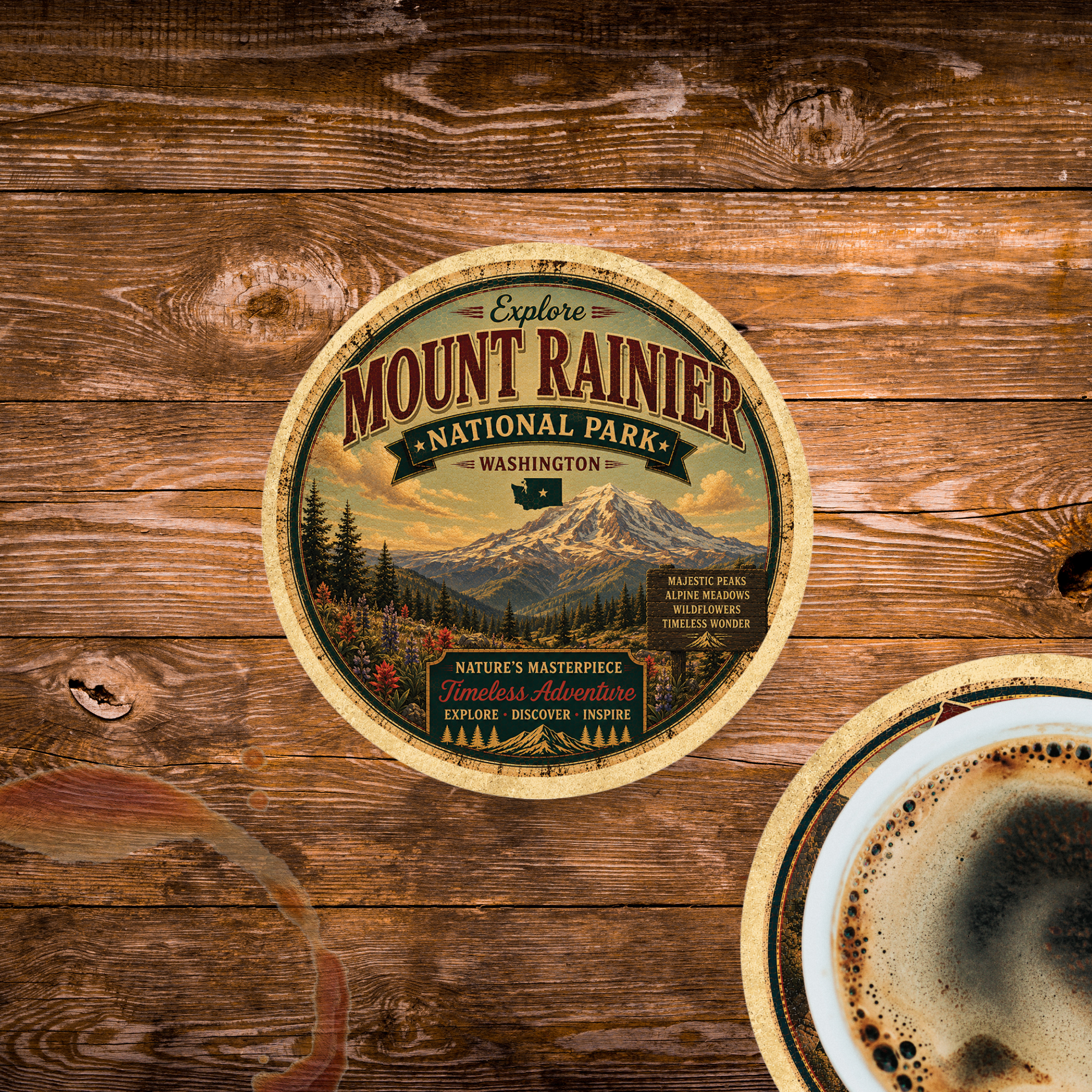 Mount Rainier National Park Ceramic Coaster – 4" Round