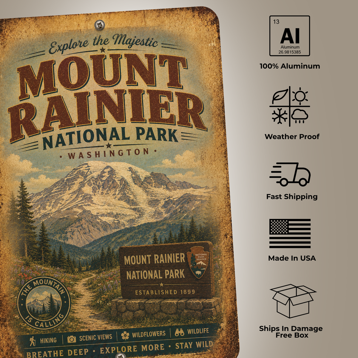 Mount Rainier National Park Metal Sign