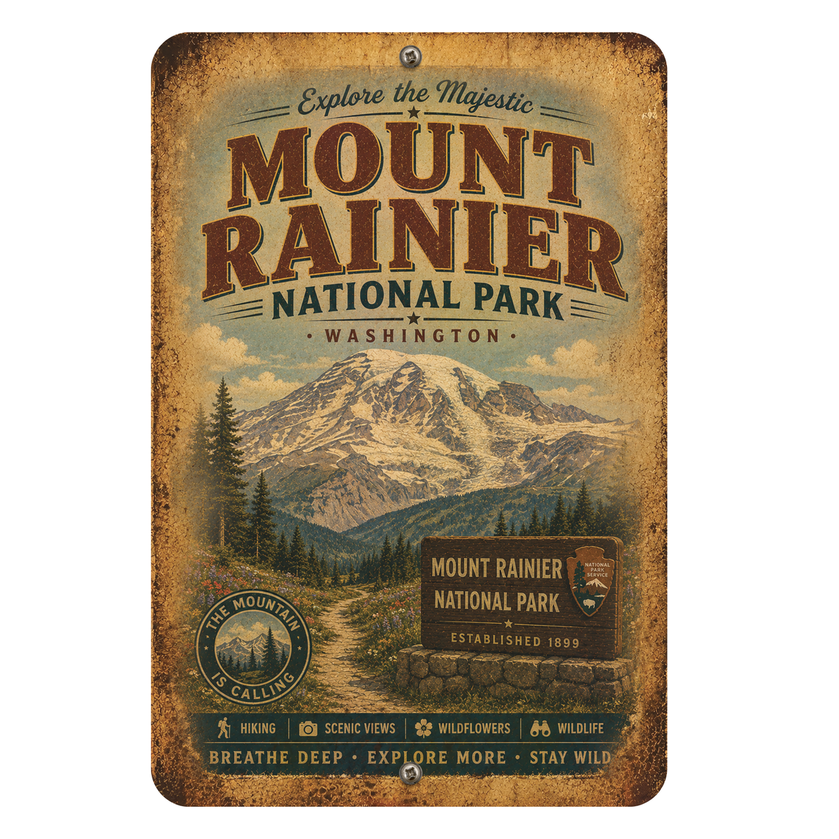 Mount Rainier National Park Metal Sign