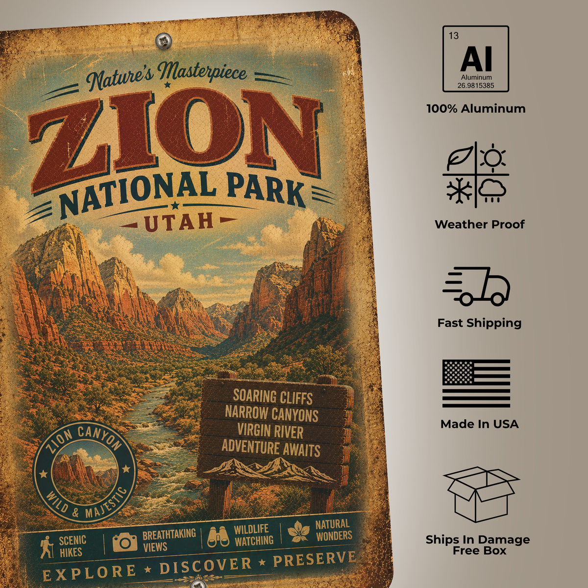 Zion National Park Metal Sign