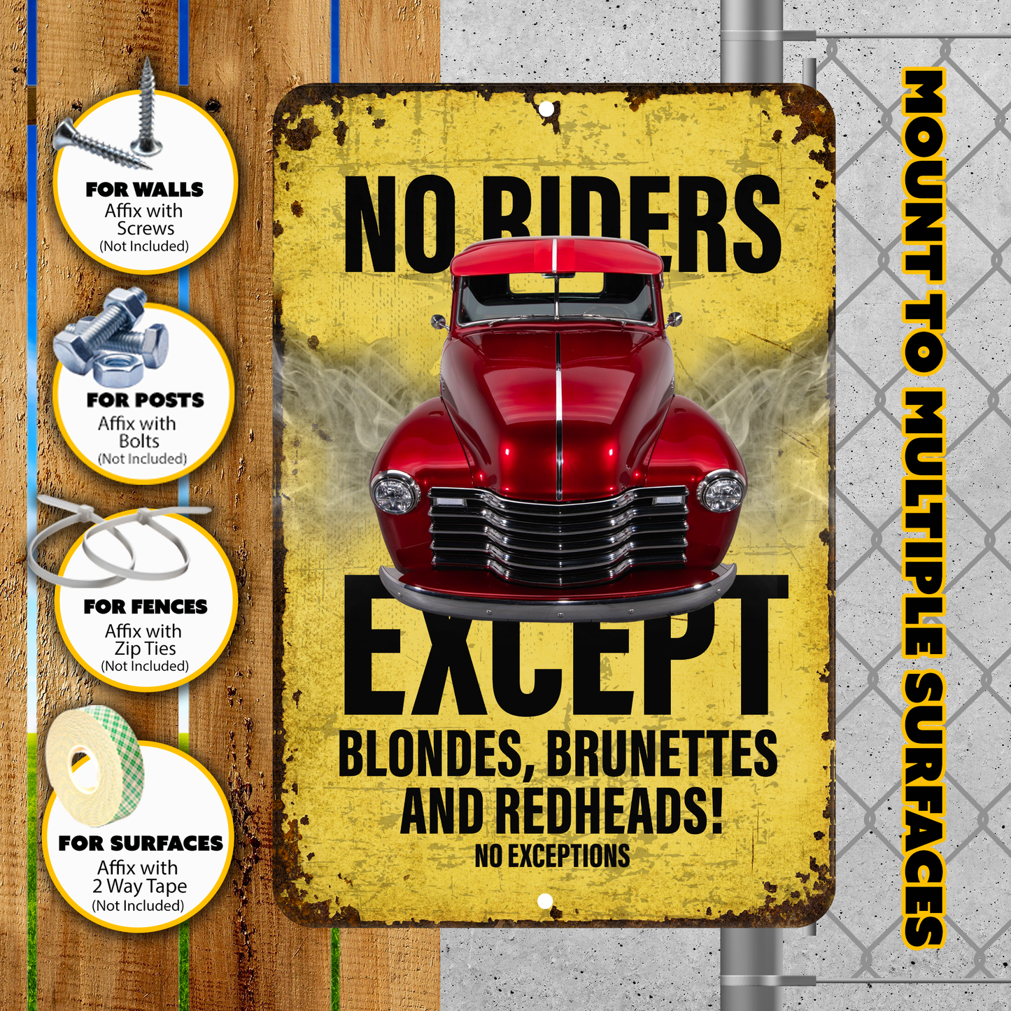 No Riders Except Blondes Brunettes Redheads Car Sign