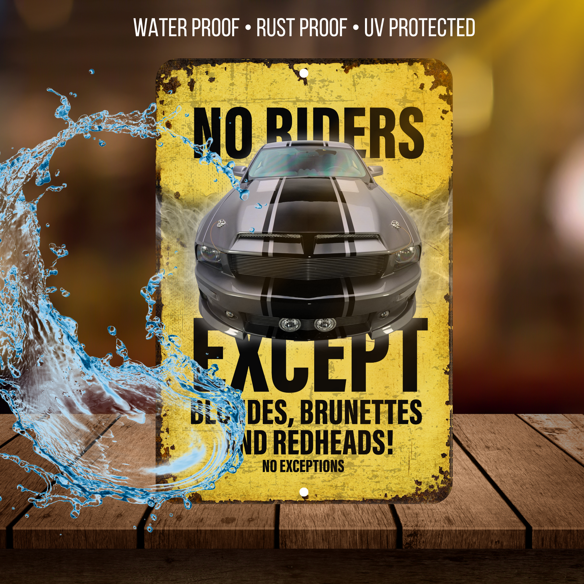 No Riders Except Blondes, Brunettes & Redheads Muscle Car Aluminum Sign