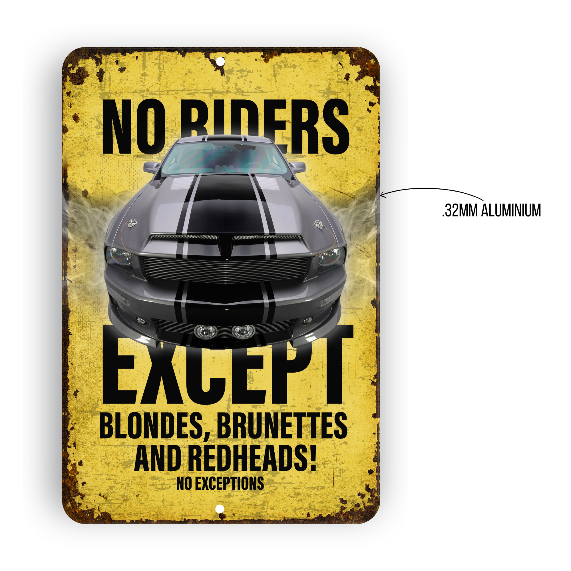 No Riders Except Blondes, Brunettes & Redheads Muscle Car Aluminum Sign