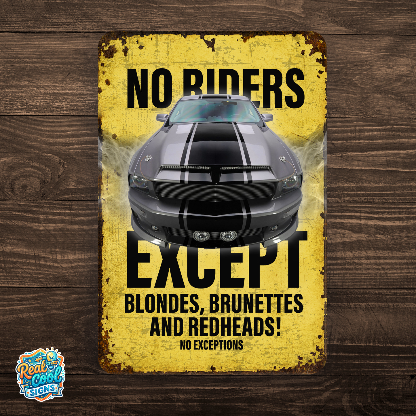 No Riders Except Blondes, Brunettes & Redheads Muscle Car Aluminum Sign