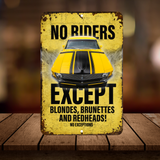 No Riders Except Blondes Brunettes Redheads Car Sign