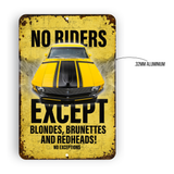 No Riders Except Blondes Brunettes Redheads Car Sign