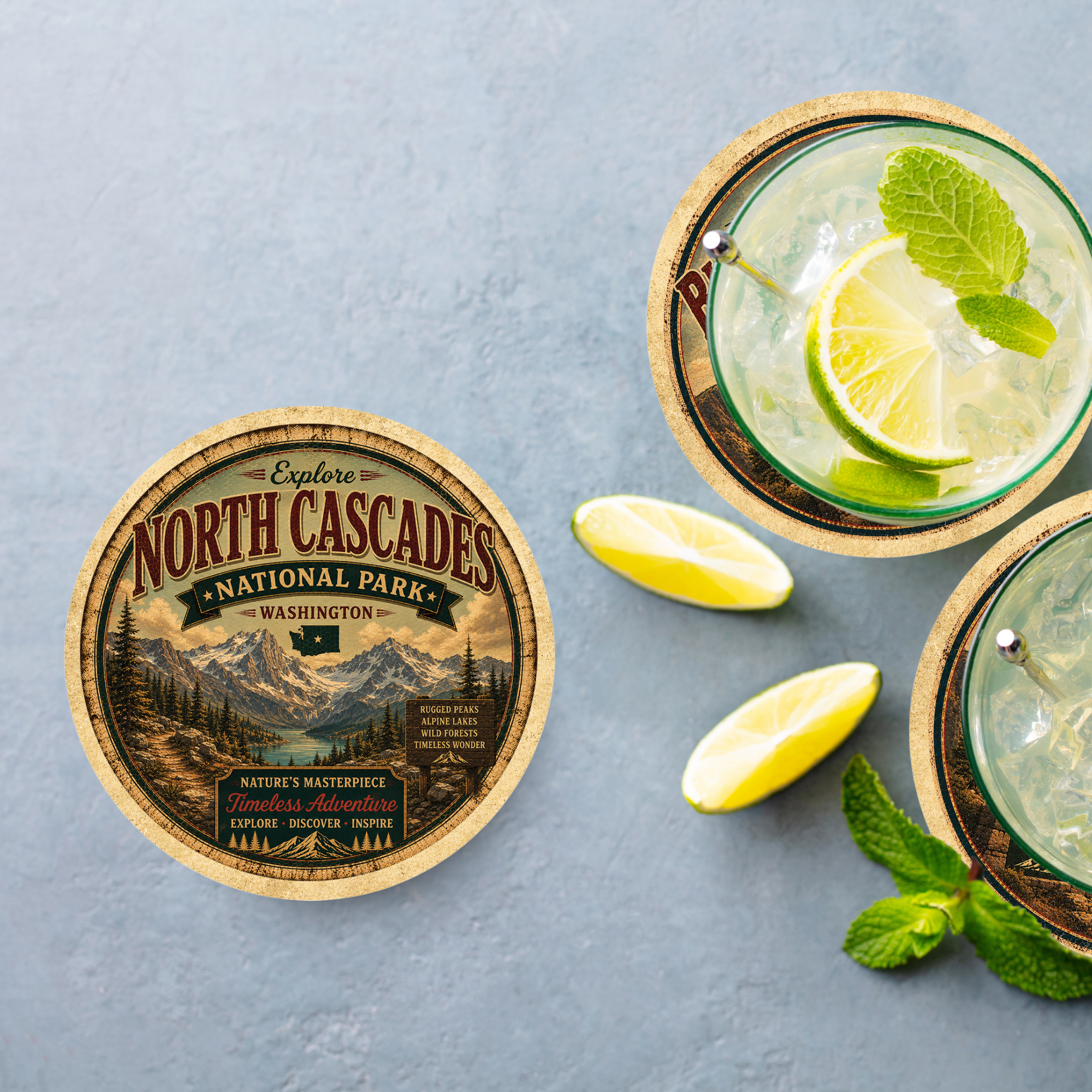 North Cascades National Park Ceramic Coaster – 4" Round