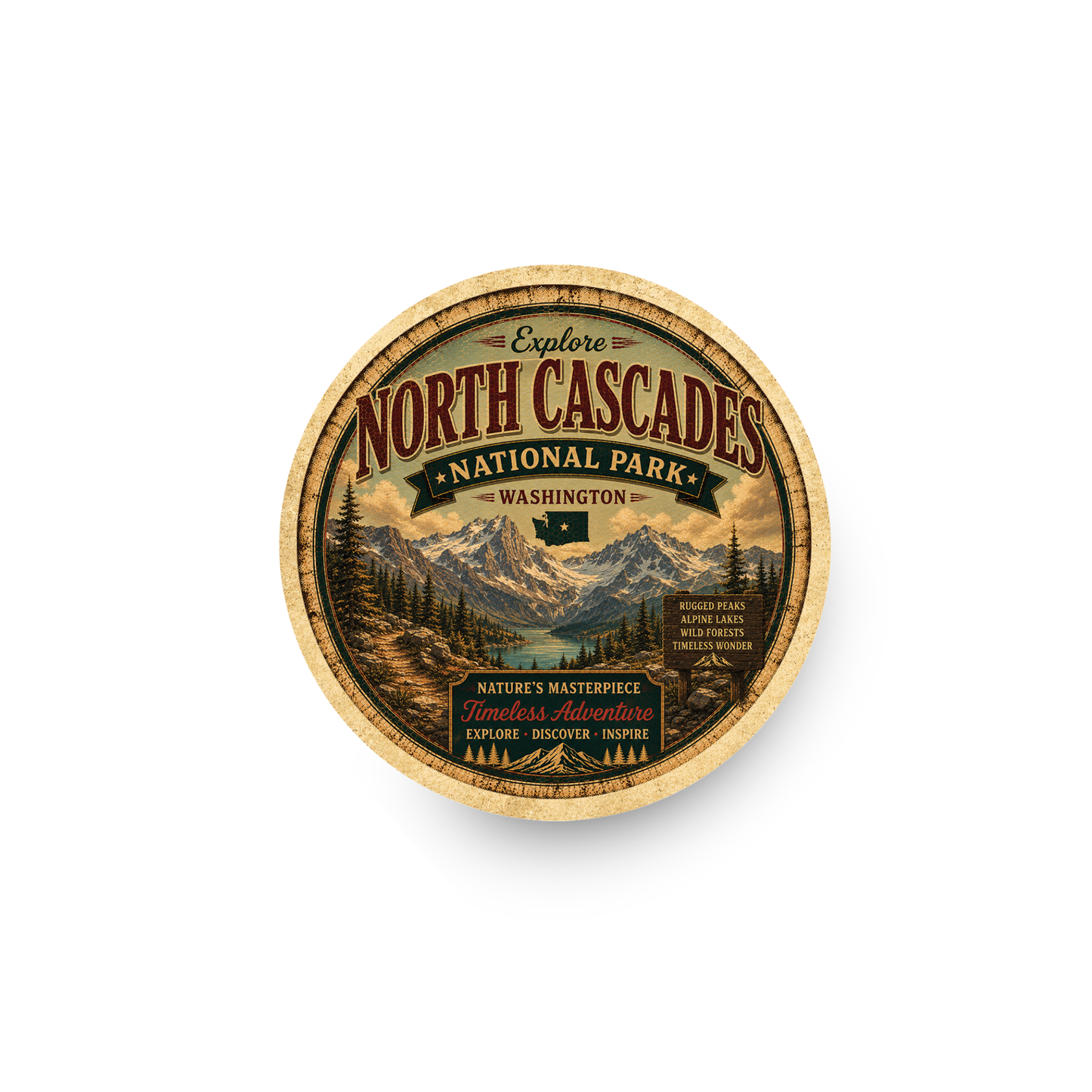 North Cascades National Park Ceramic Coaster – 4" Round