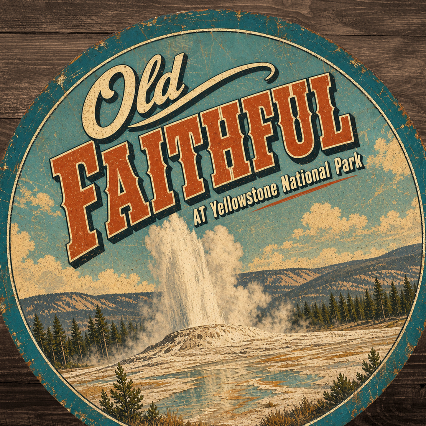 Old Faithful Yellowstone National Park Sign 12" Round