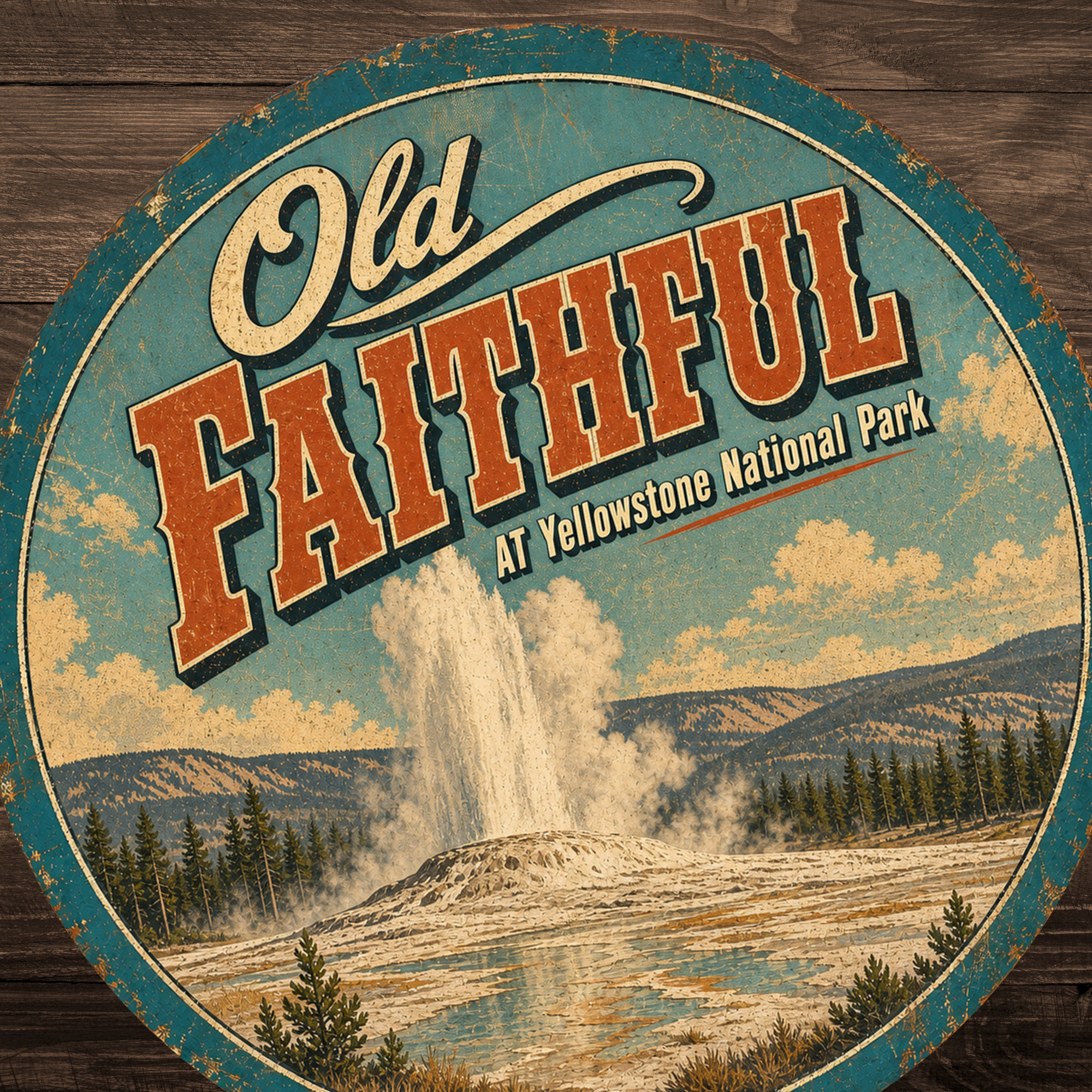 Old Faithful Yellowstone National Park Sign 12" Round