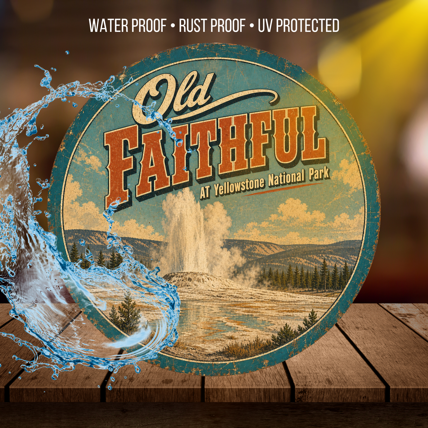 Old Faithful Yellowstone National Park Sign 12" Round