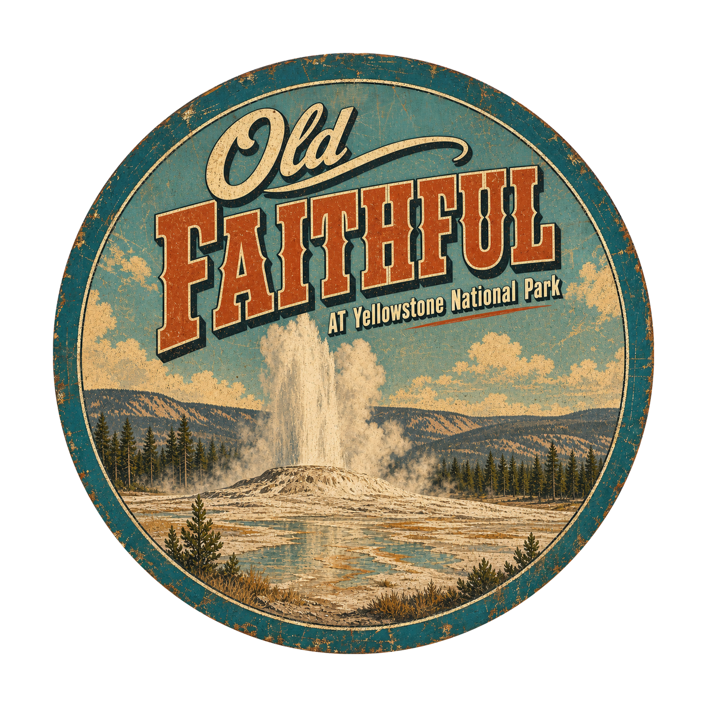 Old Faithful Yellowstone National Park Sign 12" Round