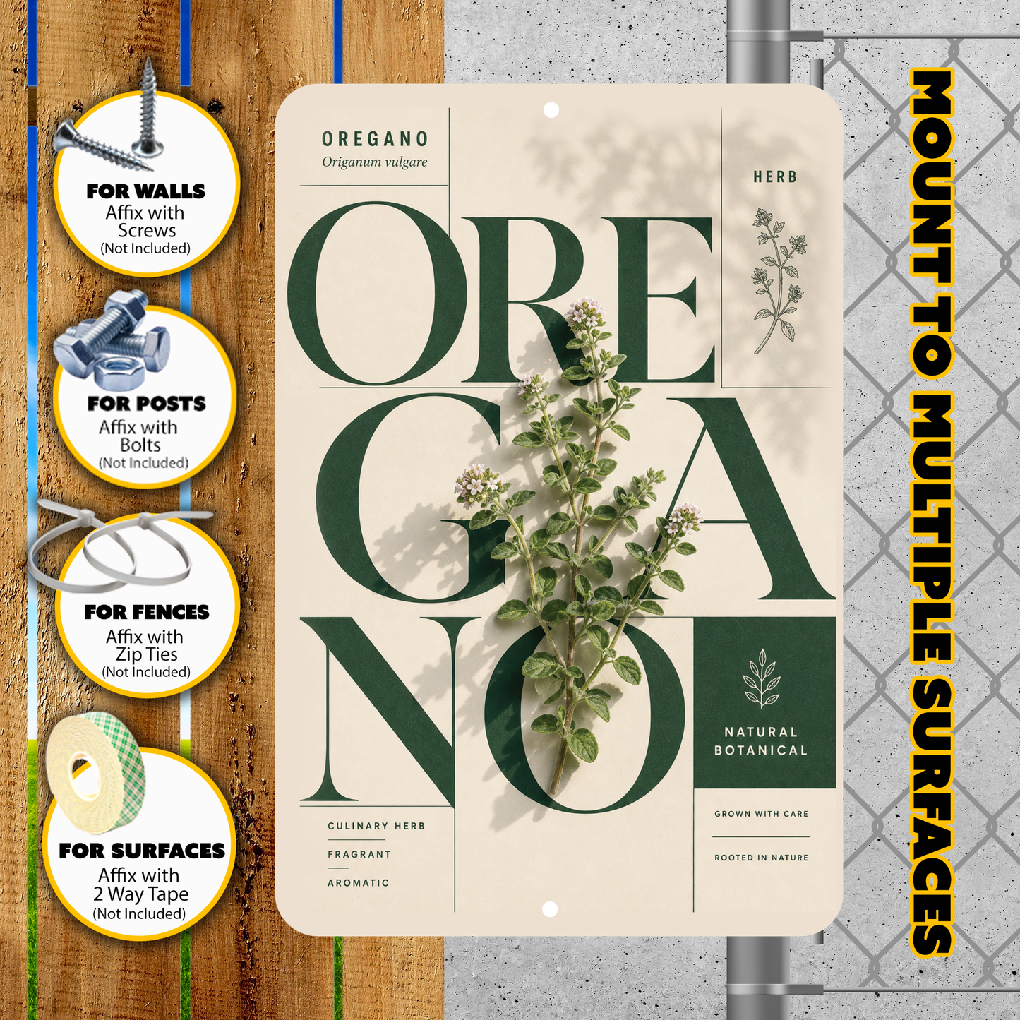 Oregano Botanical Aluminum Sign – Herb Kitchen & Garden Décor