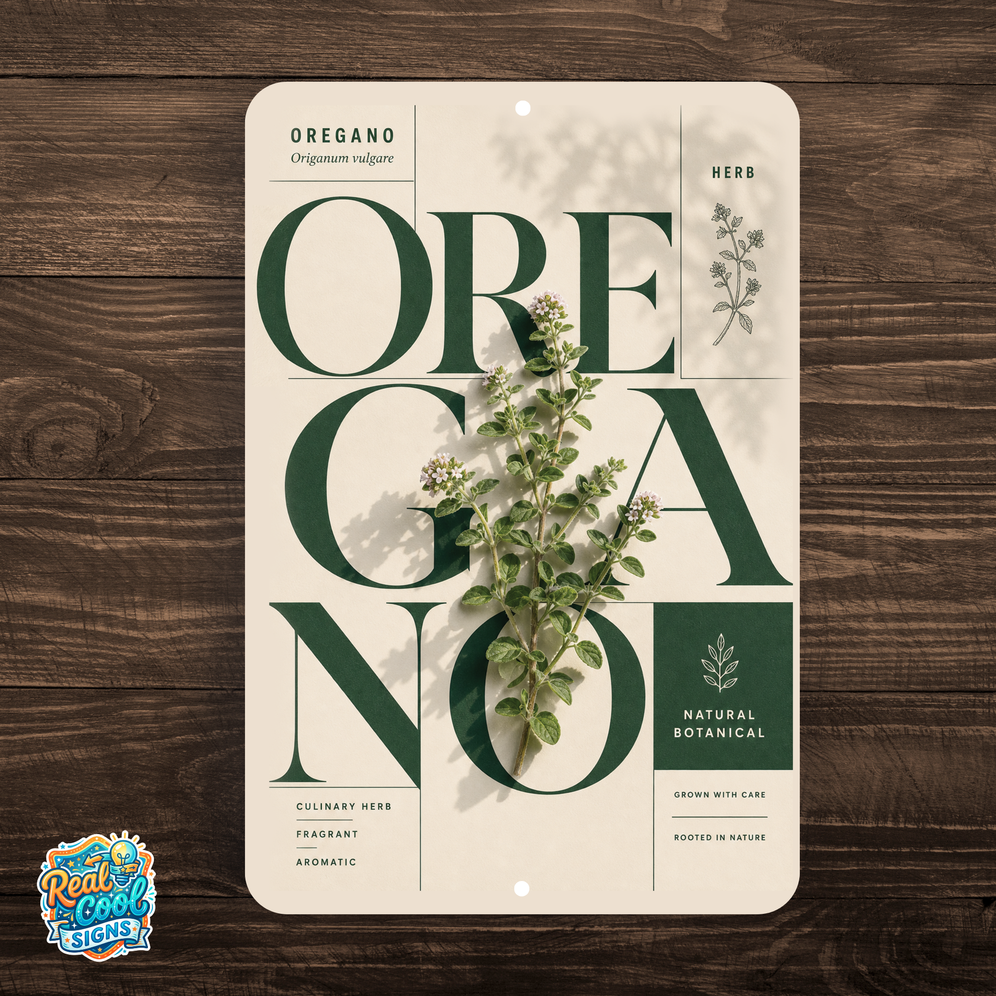 Oregano Botanical Aluminum Sign – Herb Kitchen & Garden Décor