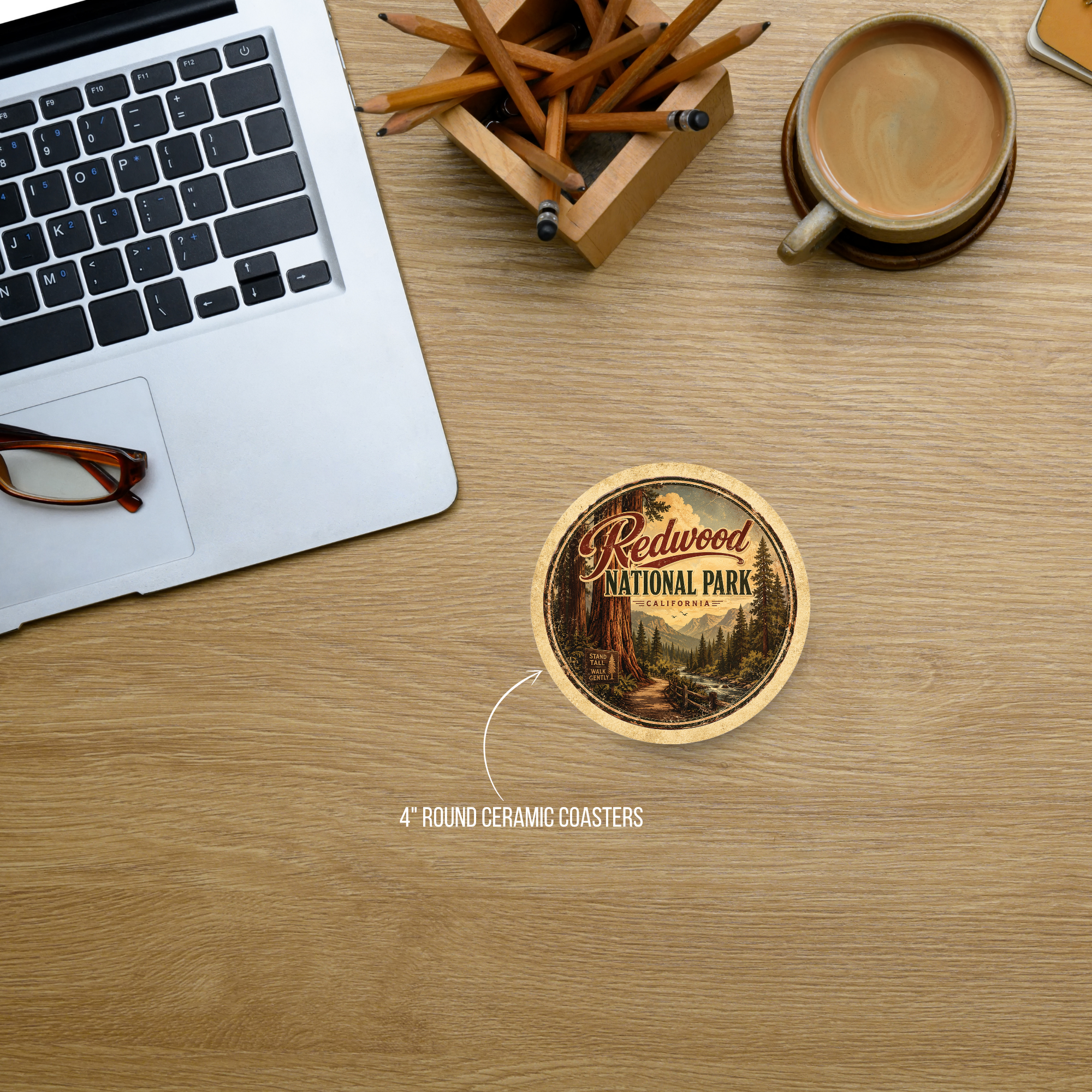 Redwood National Park Ceramic Coaster – 4" Round