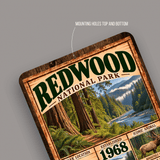 Close-up of rounded corners and predrilled mounting holes on the Redwood aluminum sign