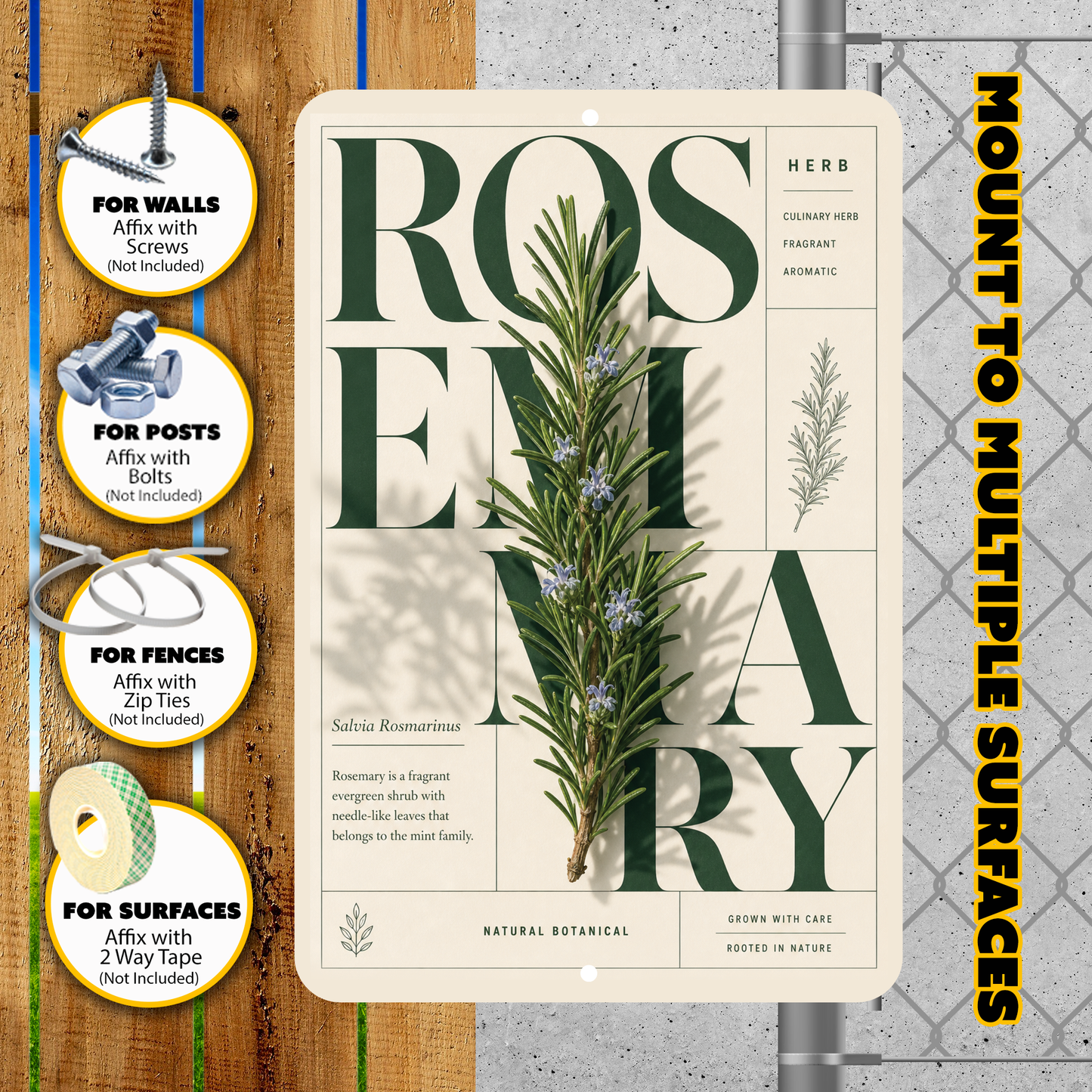 Rosemary Botanical Aluminum Sign – Herb Kitchen & Garden Décor