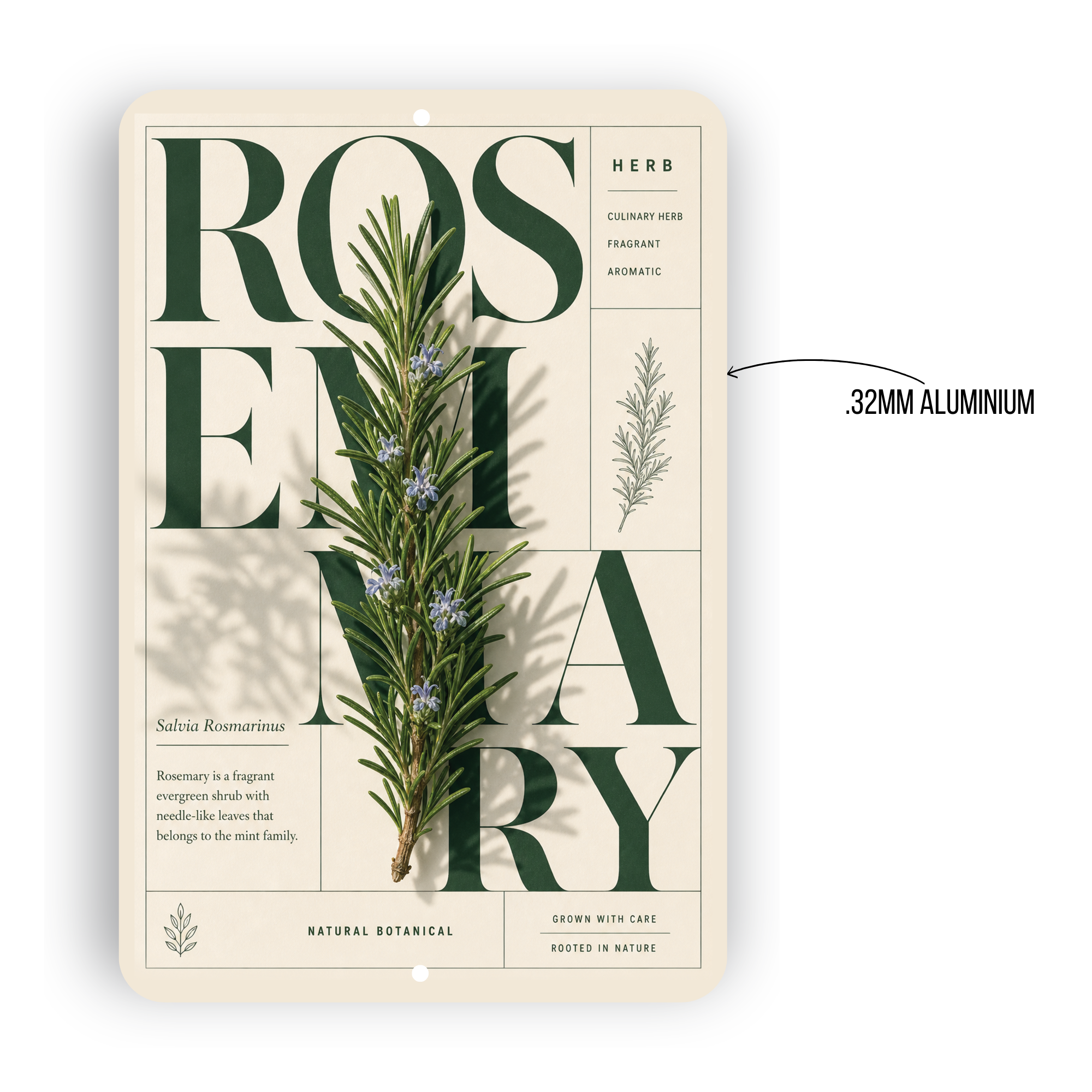 Rosemary Botanical Aluminum Sign – Herb Kitchen & Garden Décor