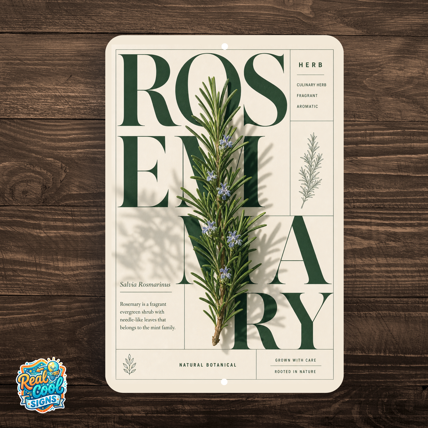 Rosemary Botanical Aluminum Sign – Herb Kitchen & Garden Décor