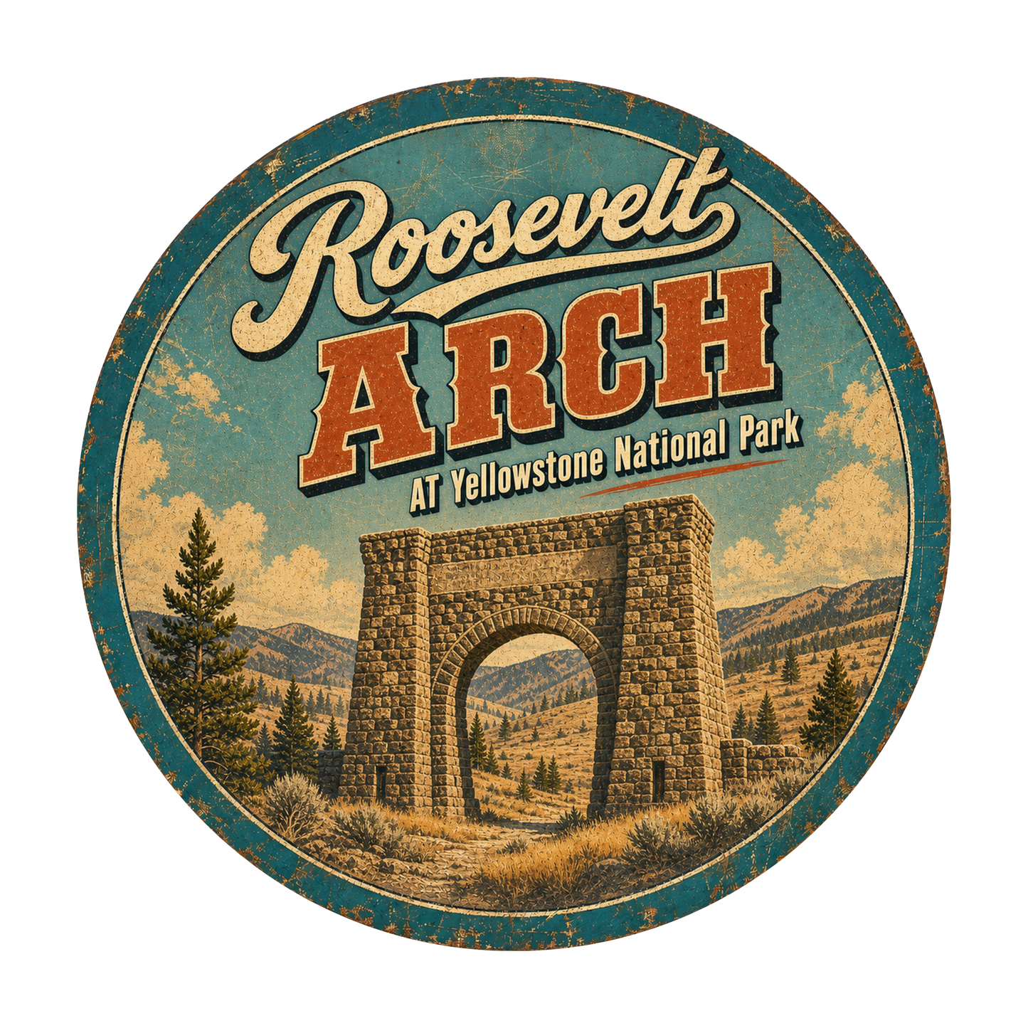 Roosevelt Arch Yellowstone National Park Sign 12" Round