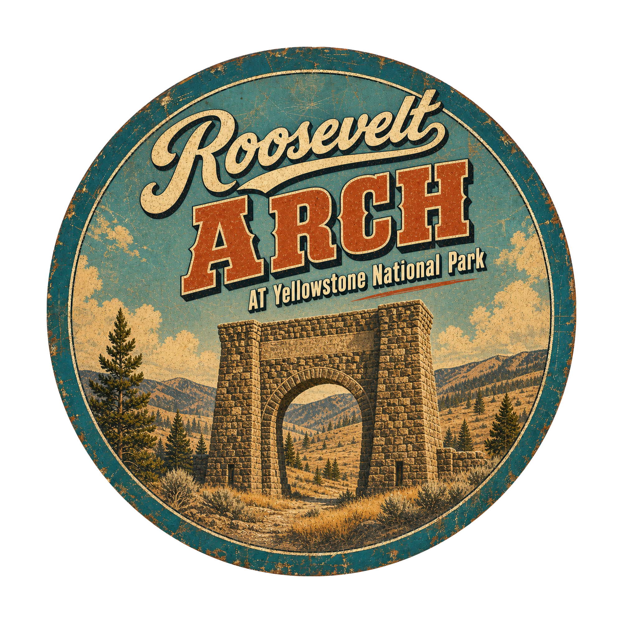 Roosevelt Arch Yellowstone National Park Sign 12" Round