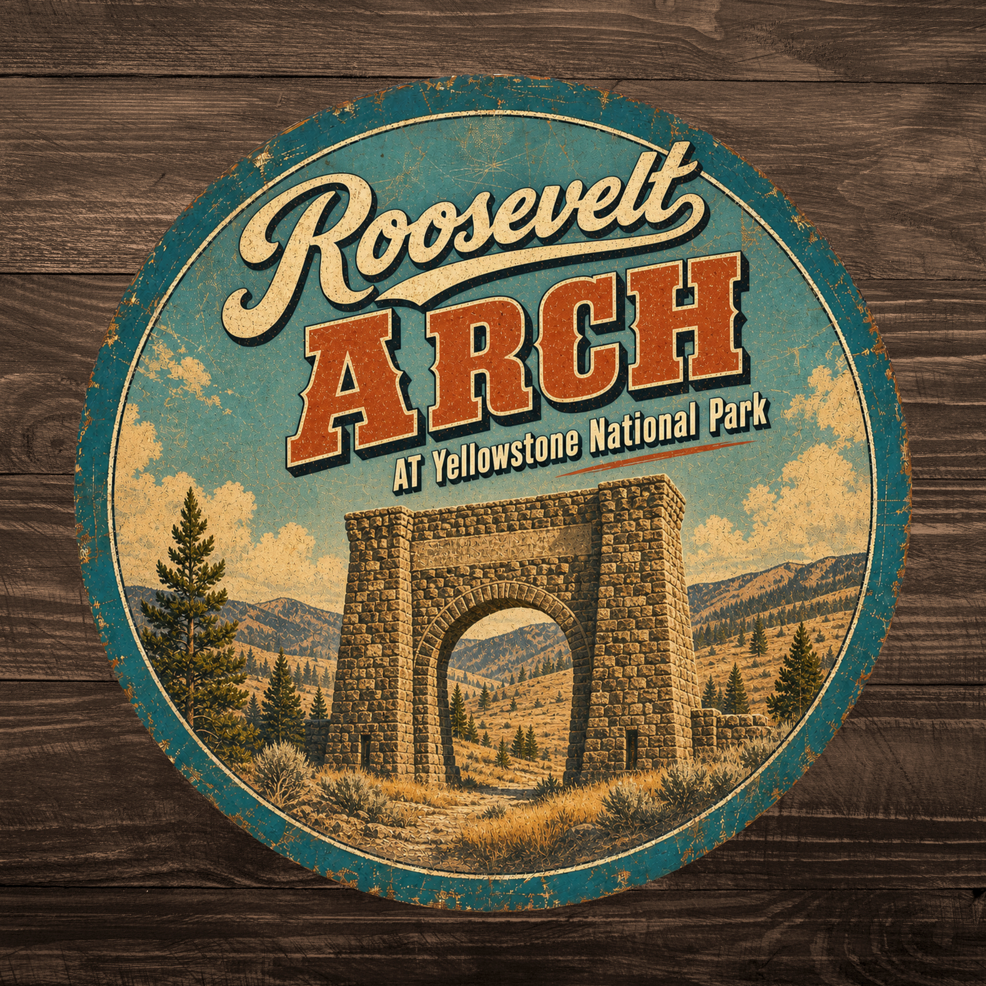 Roosevelt Arch Yellowstone National Park Sign 12" Round