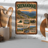 Shenandoah National Park facts aluminum sign displayed in a kitchen