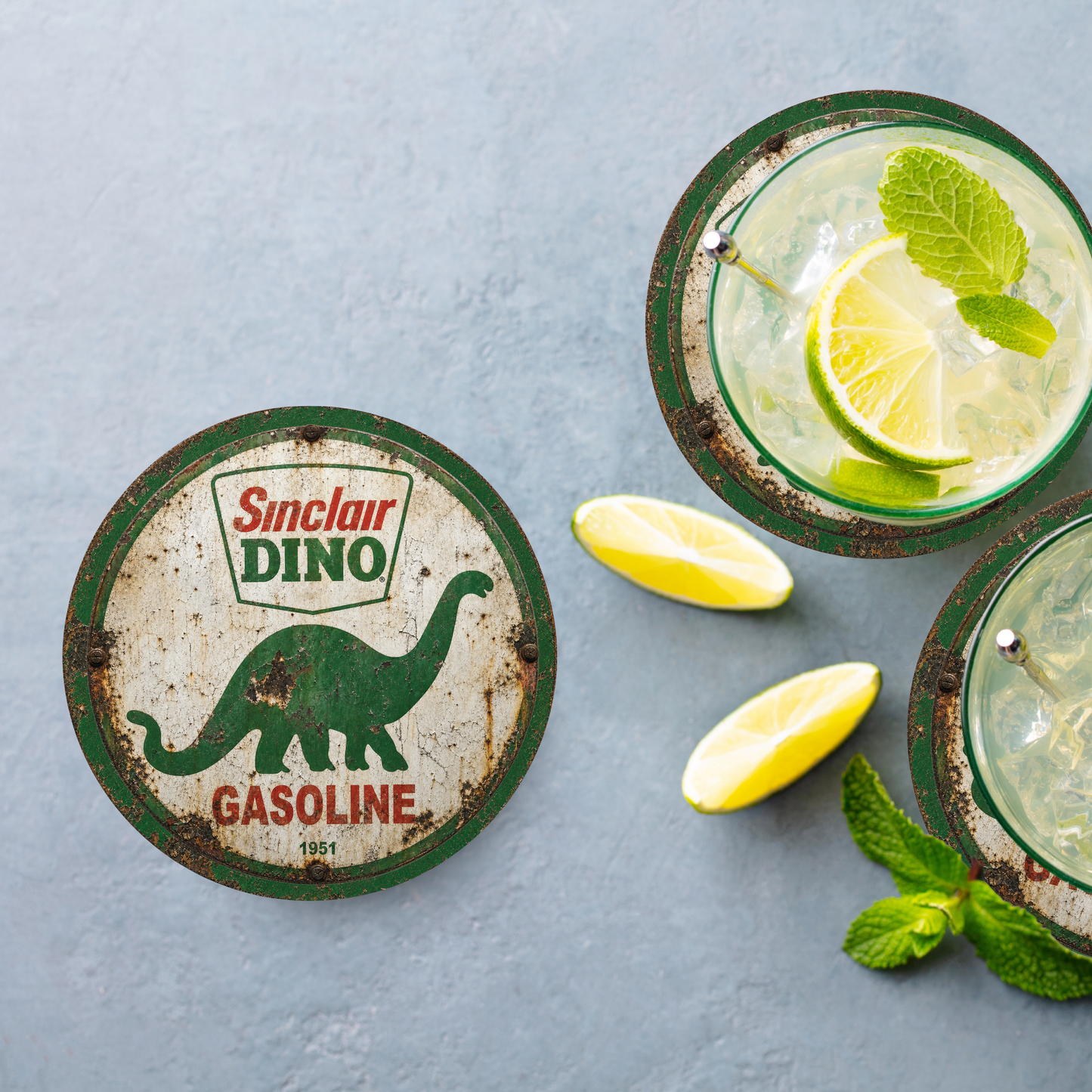 Sinclair Dino Gasoline 1951 Ceramic Coaster – 4-Inch Round
