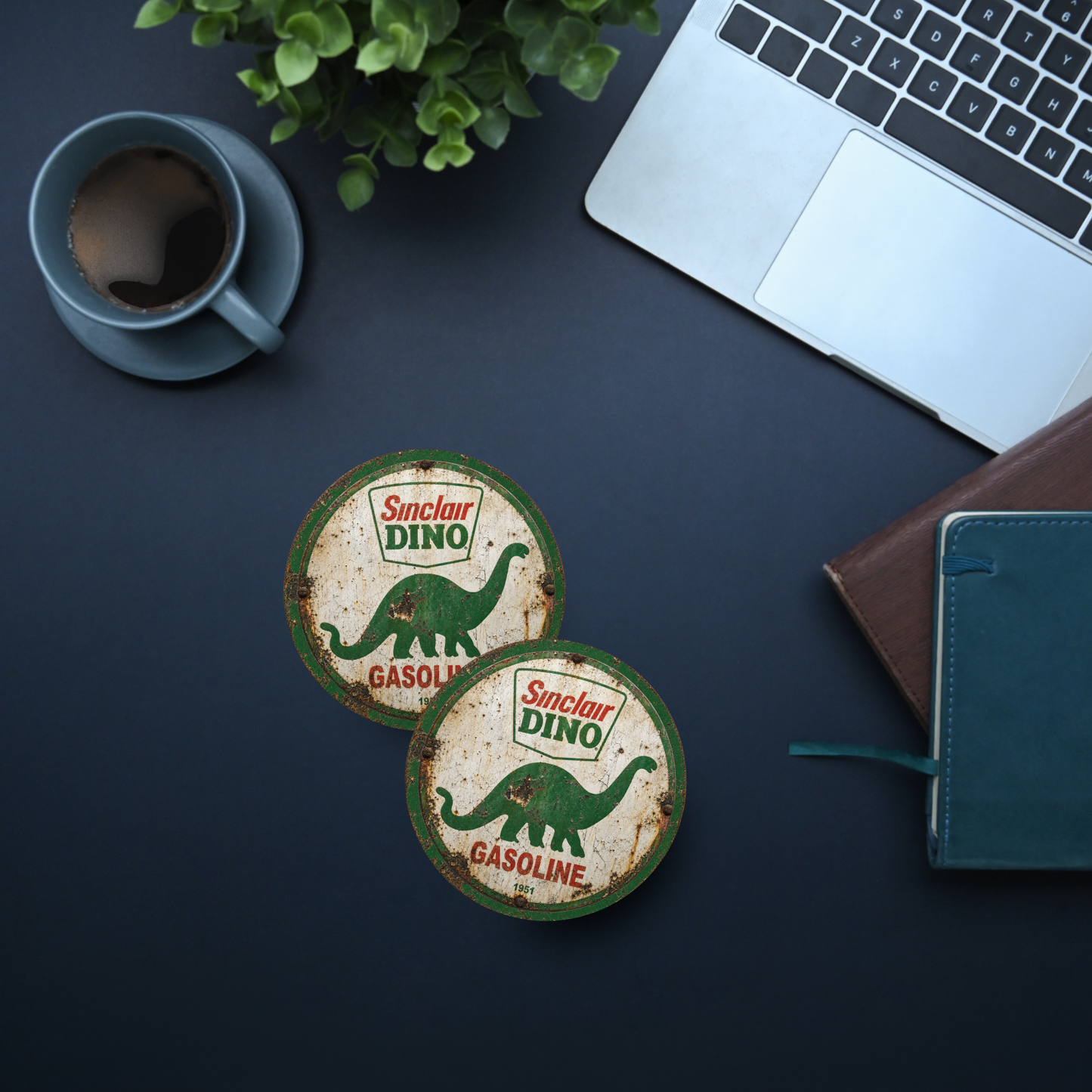 Sinclair Dino Gasoline 1951 Ceramic Coaster – 4-Inch Round