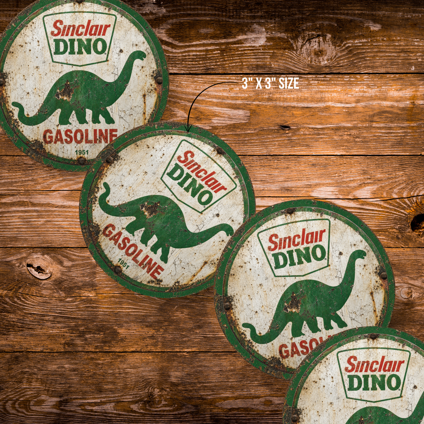 Sinclair Dino Gasoline 1951 Magnet – 3-Inch Round Aluminum