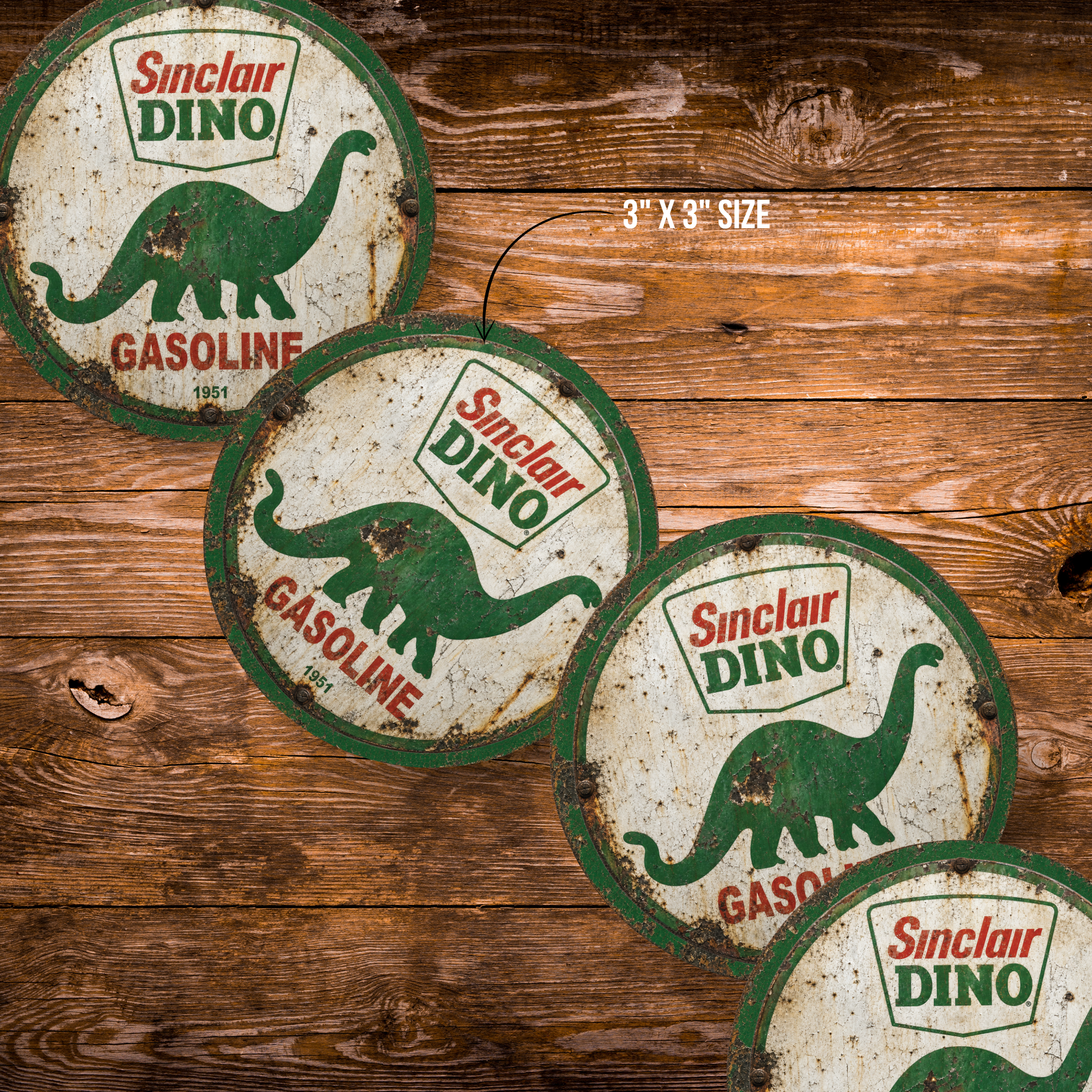 Sinclair Dino Gasoline 1951 Magnet – 3-Inch Round Aluminum